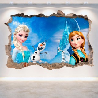 Vinilos 3d disney frozen elsa y anna agujero pared
