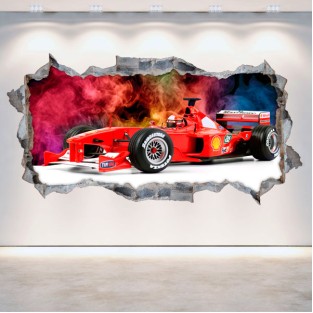 Vinilos 3d fórmula 1 agujero pared