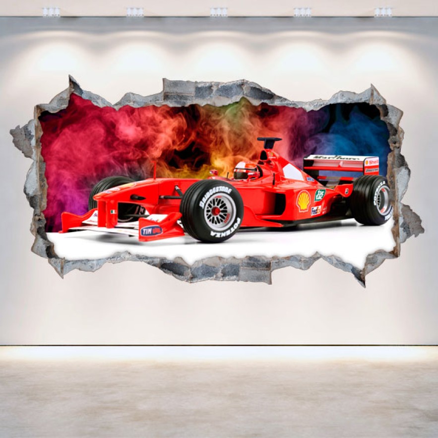 Vinilos 3d fórmula 1 agujero pared