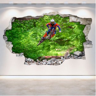 Vinilos 3d mountain bike agujero pared