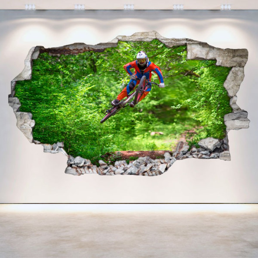 Vinilos 3d mountain bike agujero pared
