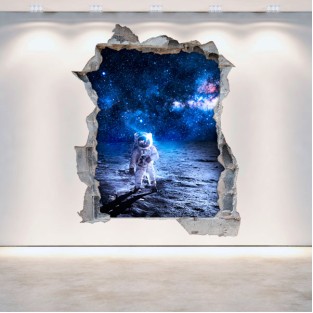 Vinilos 3d pared rota astronauta en la luna Vinilos 3d pared rota astronauta en la luna