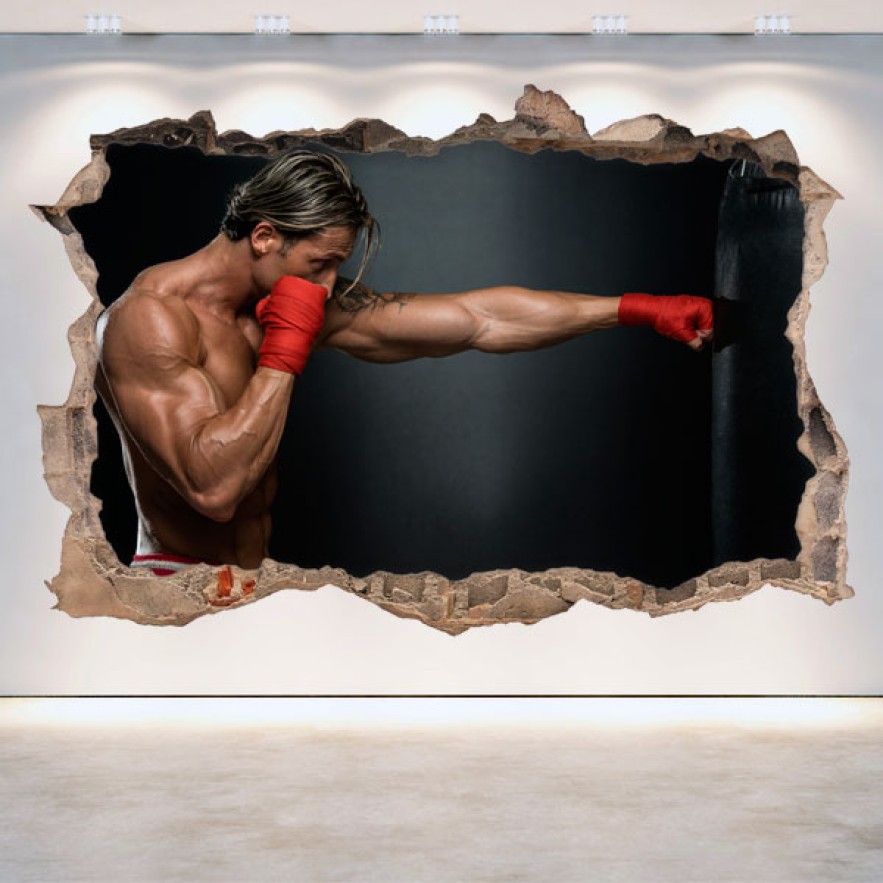 Vinilos 3d pared rota boxeo