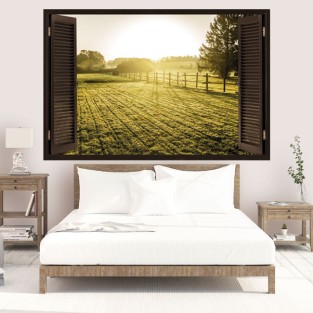 Vinilos ventanas 3d atardecer campo