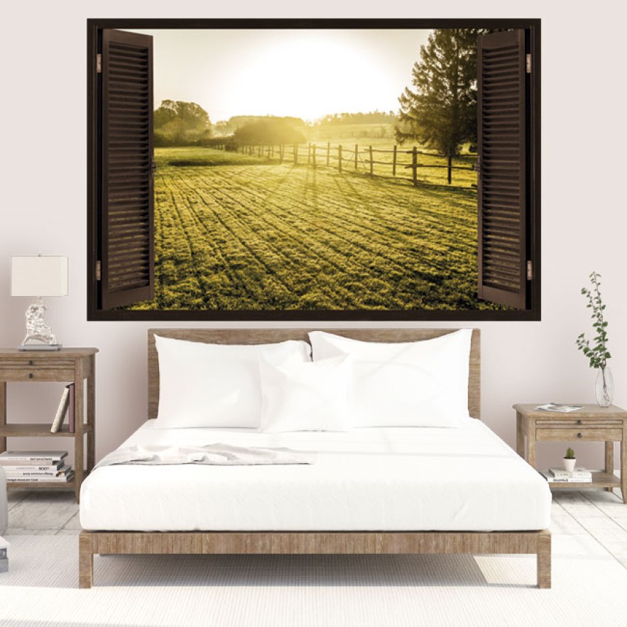 Vinilos ventanas 3d atardecer campo
