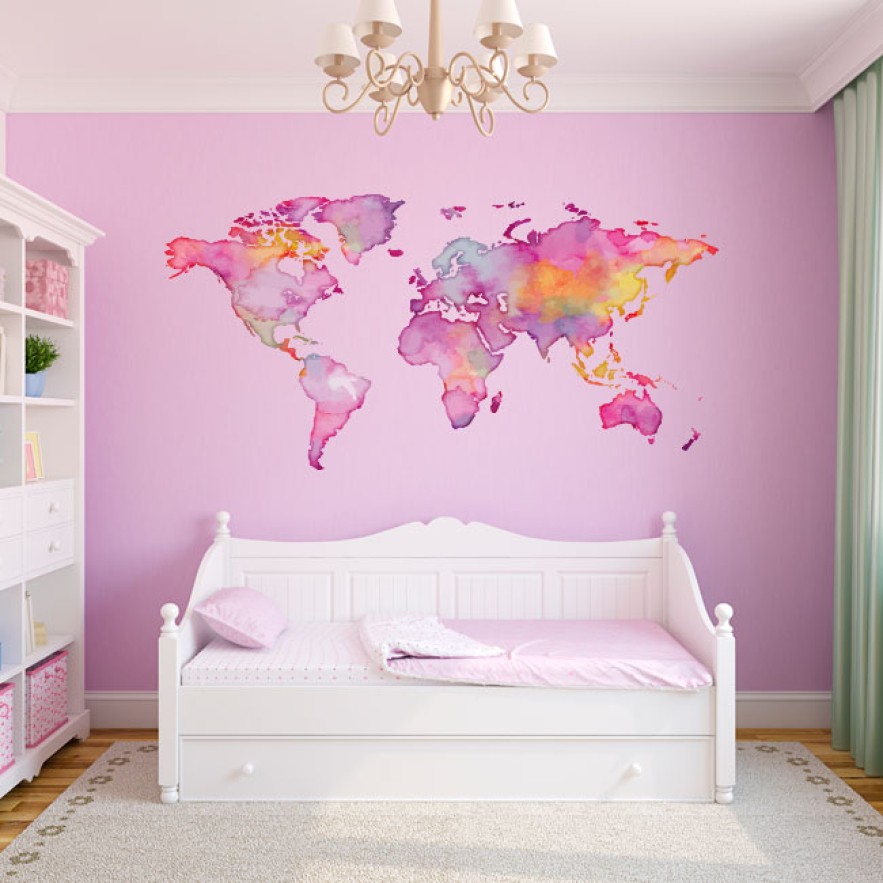 Vinilos adhesivos mapamundi acuarela rosa