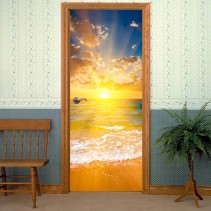 Vinilos decorativos para puertas playa al atardecer