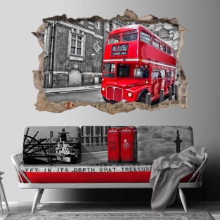 Vinilos agujero pared 3d autobús londres