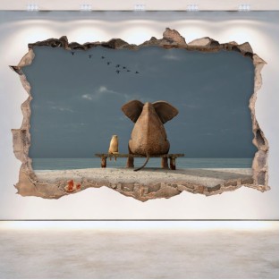 Vinilos agujero pared elefante y perro 3d Vinilos agujero pared elefante y perro 3d