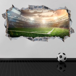 Vinilos agujero pared panorámica estadio de fútbol 3d