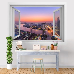 Vinilos ventanas 3d atardecer ciudad bangkok Vinilos ventanas 3d atardecer ciudad bangkok