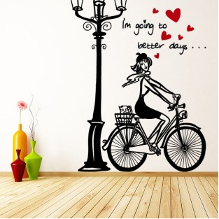 Vinilos decorativos mujer romántica bicicleta
