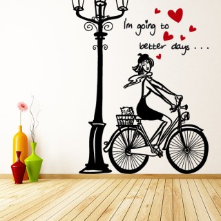 Vinilos decorativos mujer romántica bicicleta