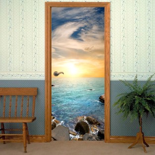 Vinilos para puertas atardecer en el mar