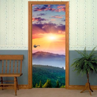 Vinilos decorativos puertas atardecer en las montañas