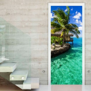 Vinilos decorativos puertas mar paraíso tropical