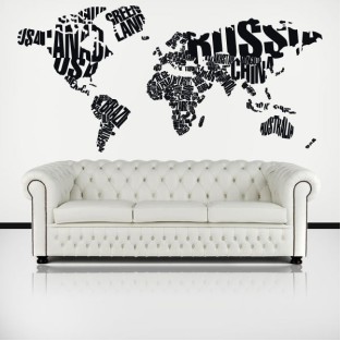 Vinilos juveniles tipográficos países mapamundi