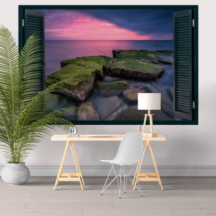Vinilos ventana 3d atardecer en el mar negro