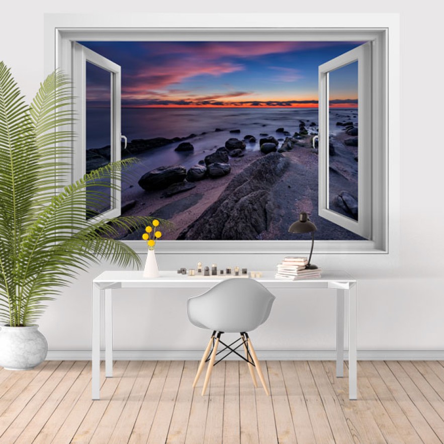Vinilos ventanas 3d atardecer mar negro