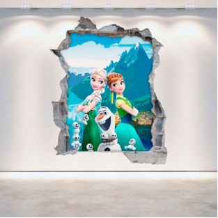 Vinilos disney anna y elsa frozen agujero pared 3d