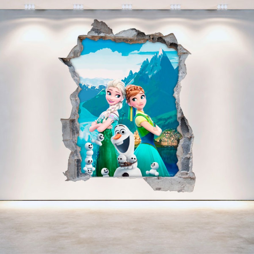 Vinilos disney anna y elsa frozen agujero pared 3d