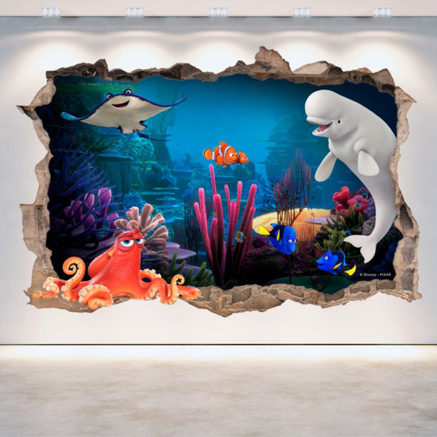 Vinilos disney finding dory agujero pared 3d