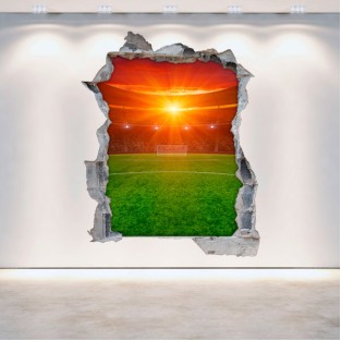 Vinilos estadio de fútbol pared rota 3d