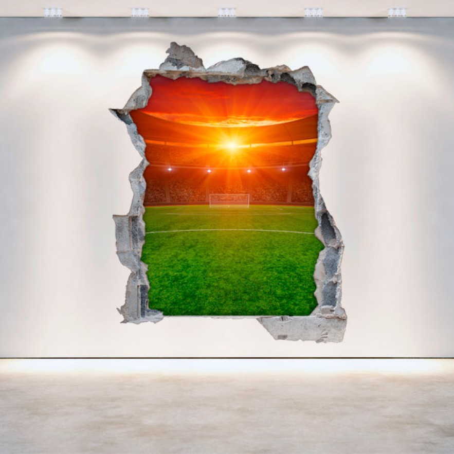 Vinilos estadio de fútbol pared rota 3d
