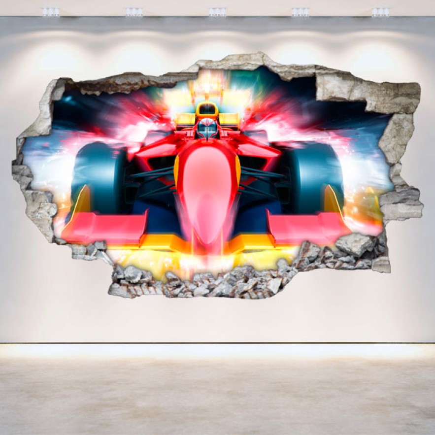 Vinilos fórmula 1 pared rota 3d