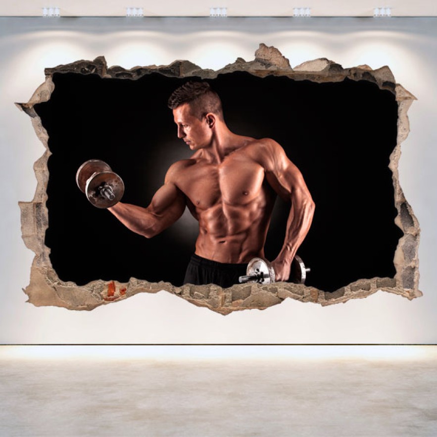 Vinilos gimnasios agujero pared 3d