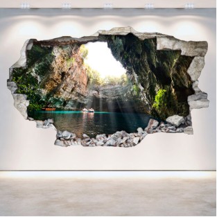 Vinilos grutas y cuevas pared rota 3d