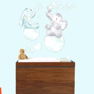 Vinilos infantiles o de bebé animales con pompas de jabón