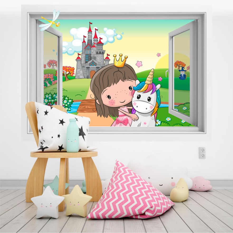 Ventanas 3d vinilos princesa y unicornio