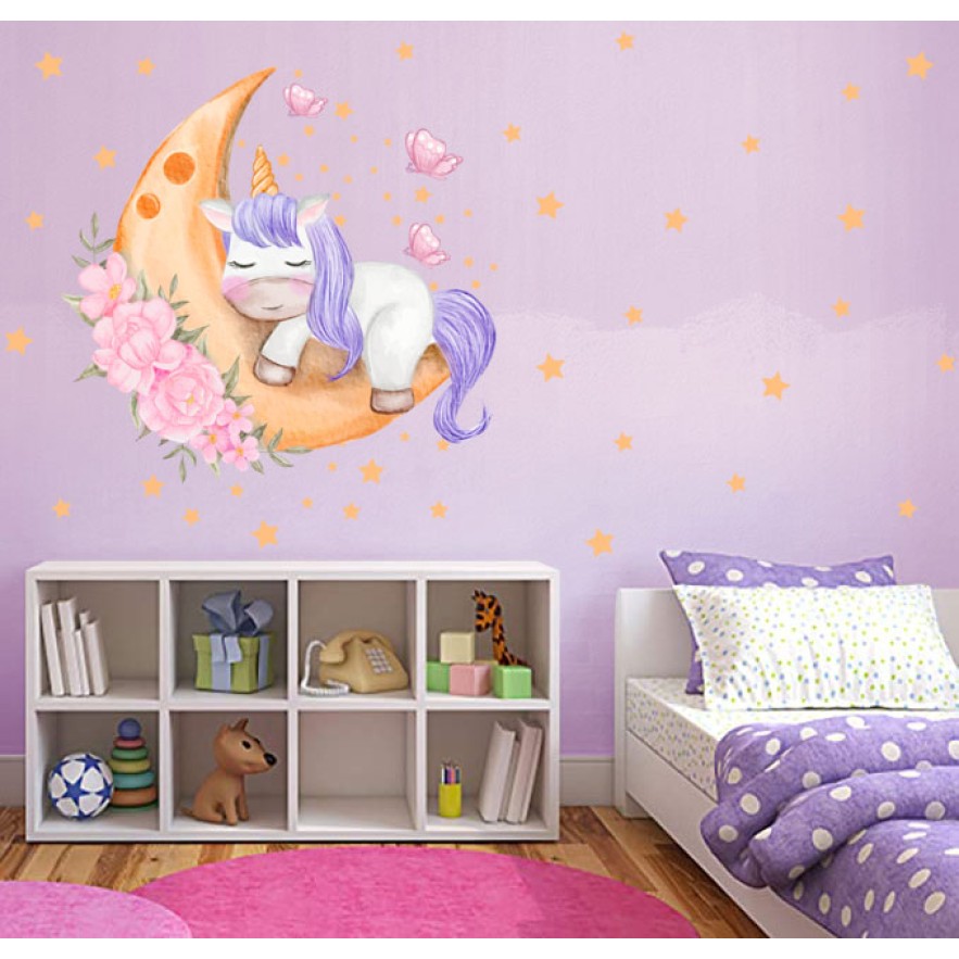 Vinilos juveniles o infantiles unicornio en la luna
