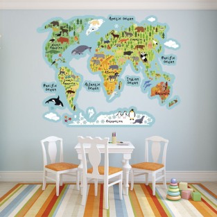 Vinilos infantiles mapamundi con animales