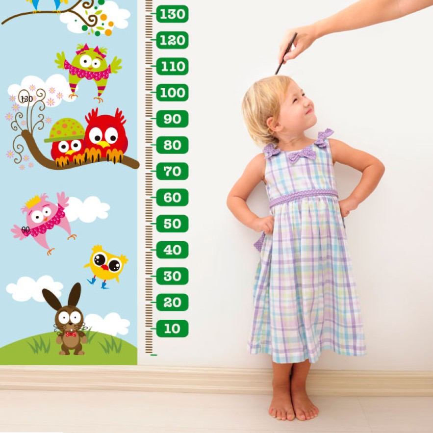 Vinilos medidor infantil con búhos y conejo (medida: 73 x 160 cm)