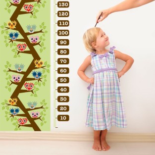 Vinilos medidor infantil búhos en el árbol (medida: 73 x 160 cm)