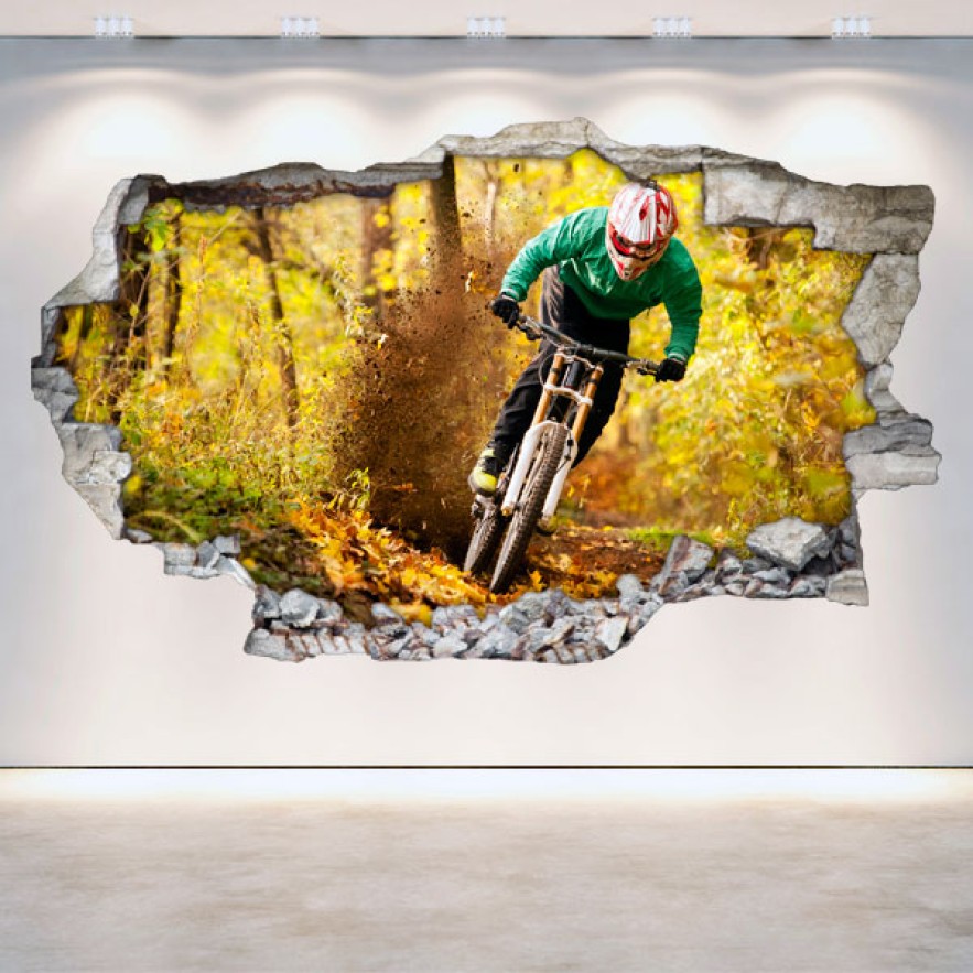 Vinilos mountain bike 3d pared rota
