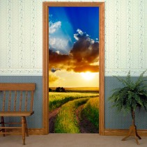 Vinilos decorativos puertas atardecer campo