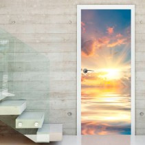 Vinilos decorativos puertas puesta de sol en el mar