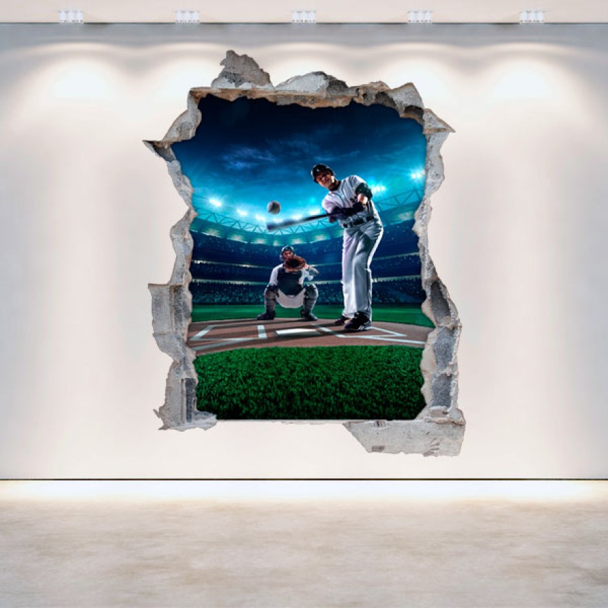 Vinilos pared rota 3d baseball