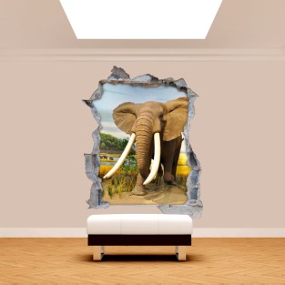Vinilos pared rota 3d elefantes áfrica