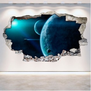 Vinilos pared rota planetas en el espacio 3d Vinilos pared rota planetas en el espacio 3d