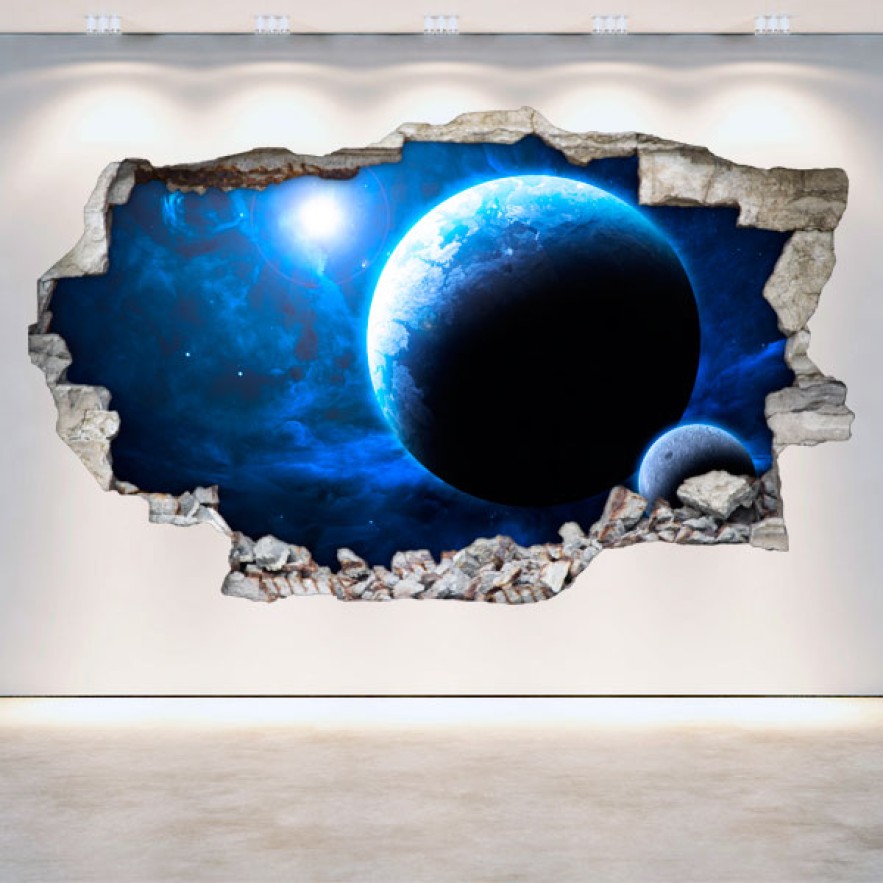 Vinilos pared rota planetas espacio 3d