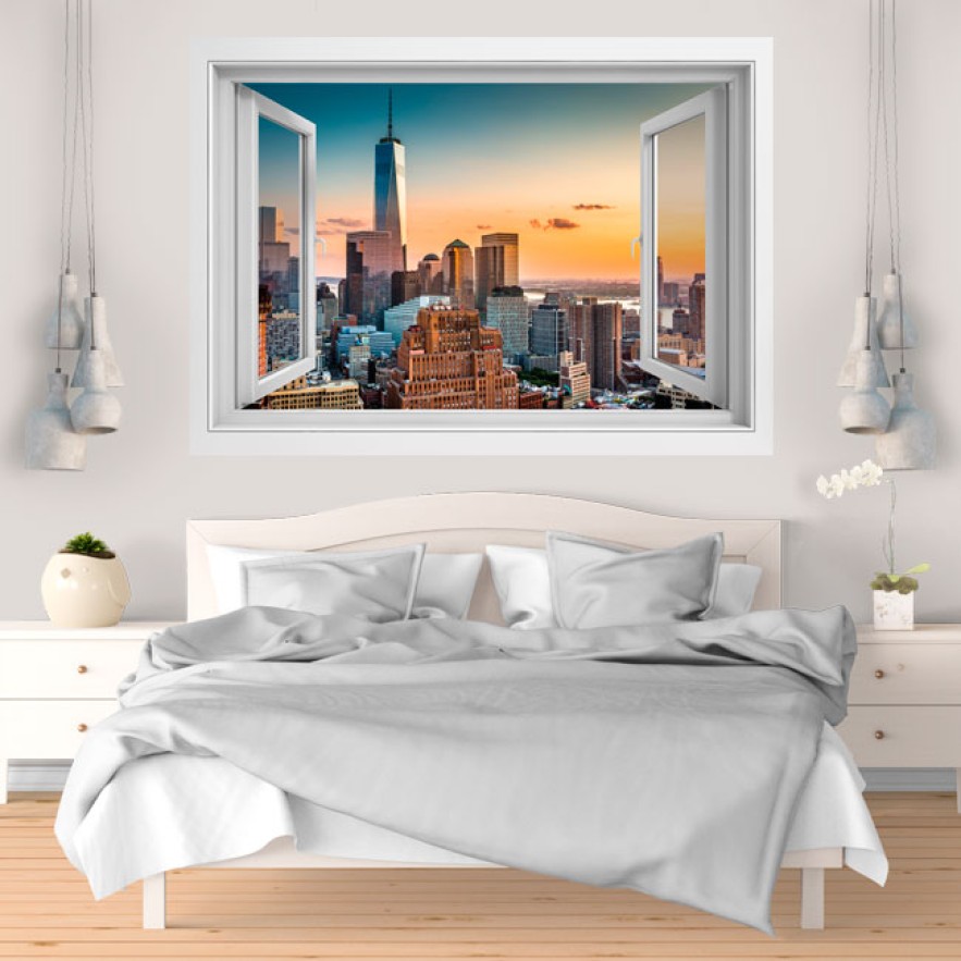 Vinilos ventanas 3d atardecer en manhattan