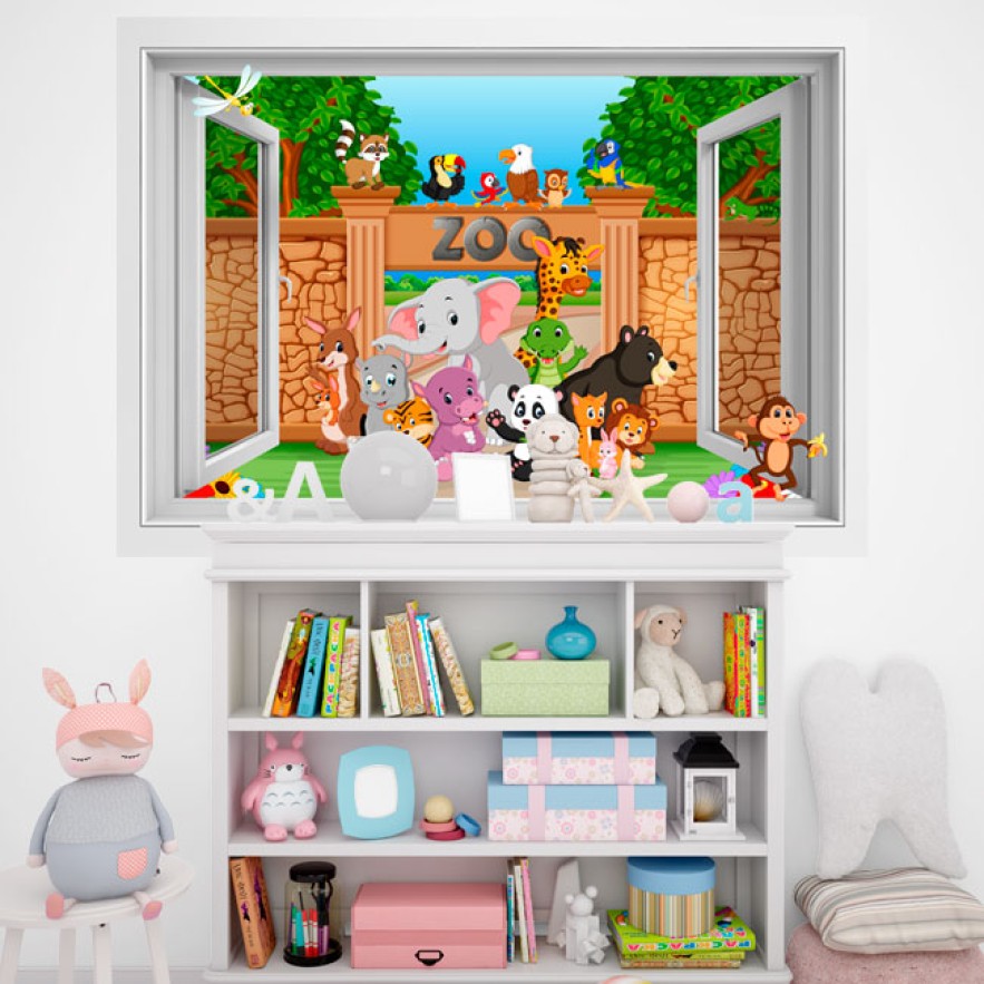 Ventanas 3d infantiles animales en el zoo