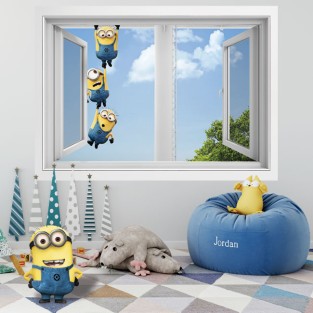 Vinilos paredes ventana minions