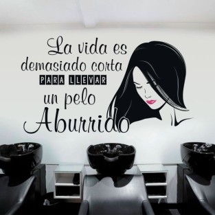 Vinilos peluquerías silueta y frase decorar paredes