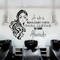Vinilos peluquerías silueta y frase