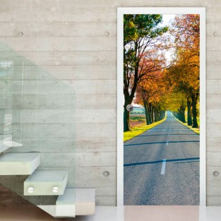 Vinilos decorativos puertas carretera y árboles otoño